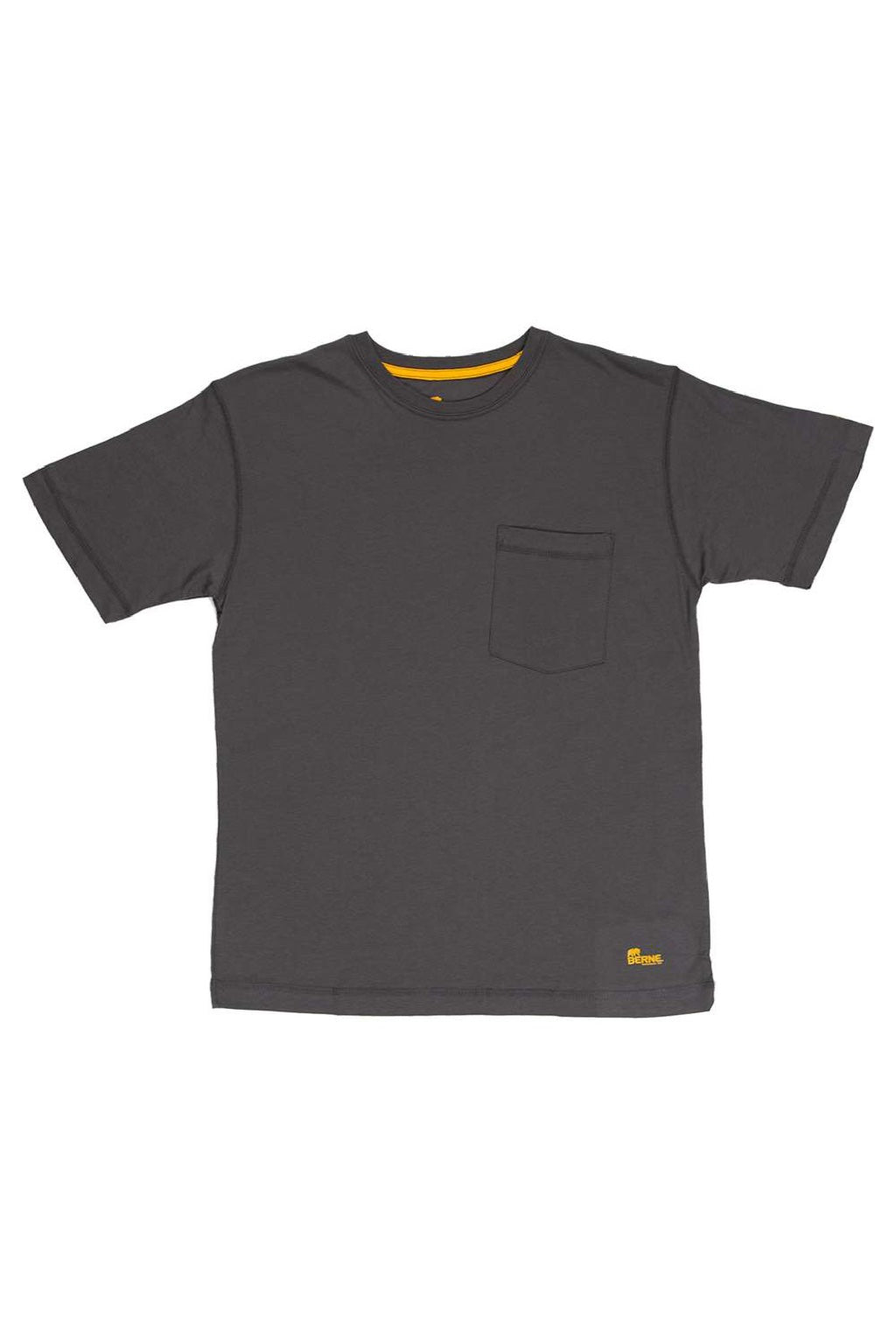 Berne BSM38 Mens Performance Short Sleeve Crewneck T-Shirt w/ Pocket Slate Grey Flat Front