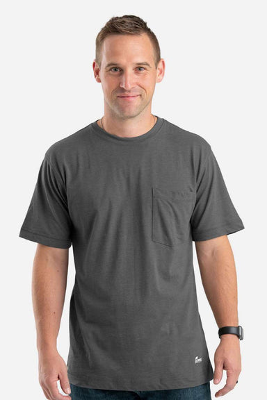 Berne BSM38 Mens Performance Short Sleeve Crewneck T-Shirt w/ Pocket Slate Grey Model Front