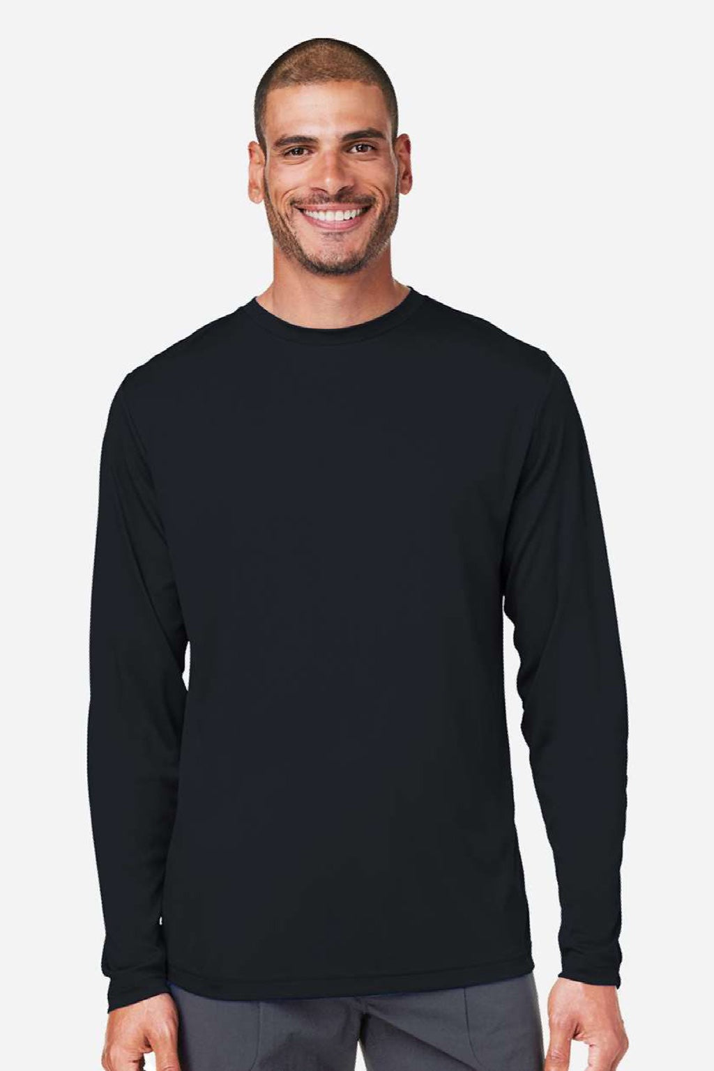 Core 365 CE10L Mens Capital Performance Long Sleeve Crewneck T-Shirt Black Model Front