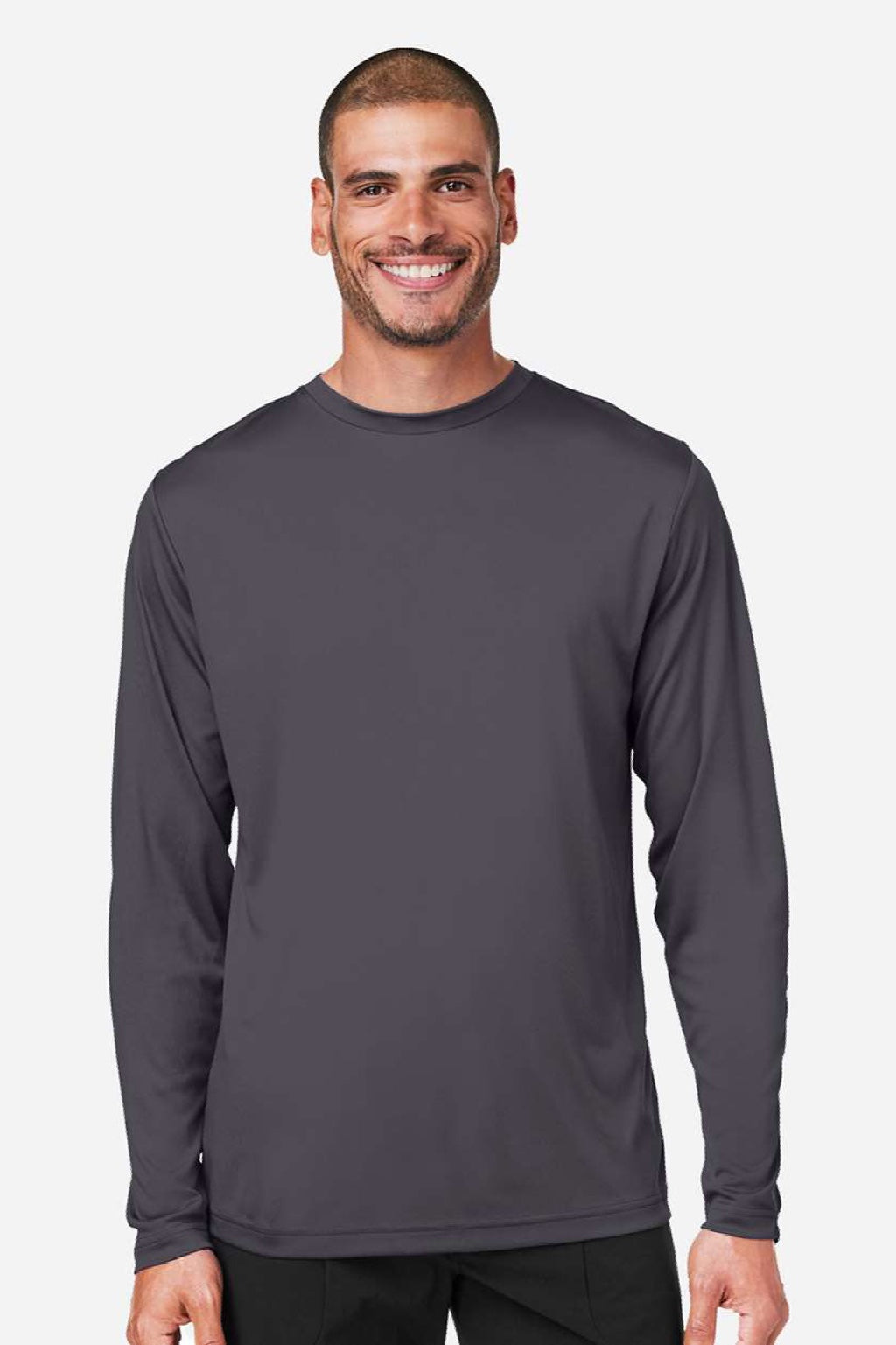 Core 365 CE10L Mens Capital Performance Long Sleeve Crewneck T-Shirt Carbon Grey Model Front