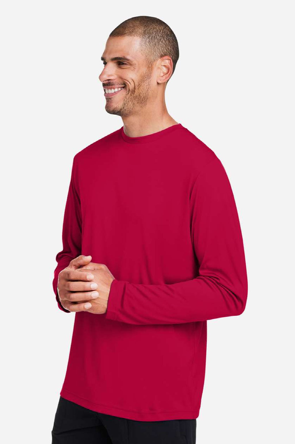 Core 365 CE10L Mens Capital Performance Long Sleeve Crewneck T-Shirt Classic Red Model Side