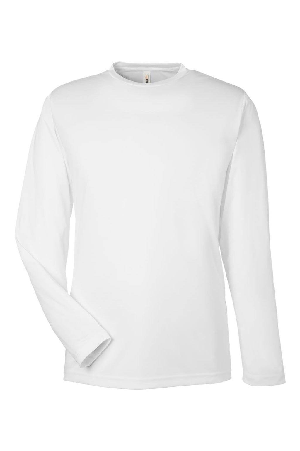 Core 365 CE10L Mens Capital Performance Long Sleeve Crewneck T-Shirt White Flat Front