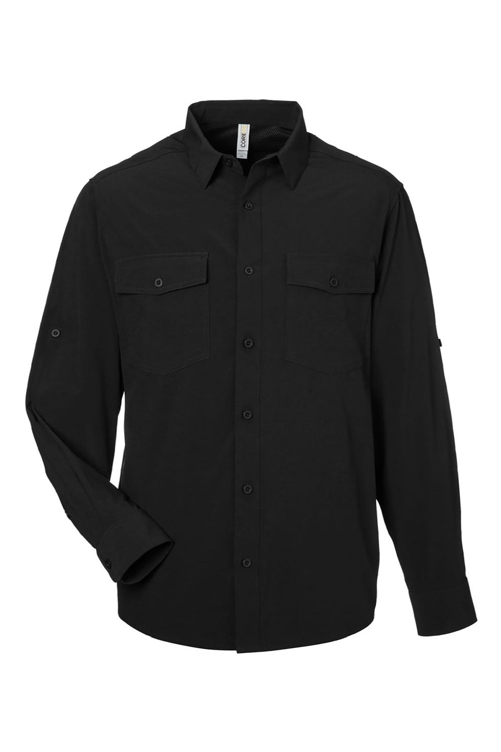 Core 365 CE510L Mens Ultra UVP Marina Long Sleeve Button Down Shirt w/ Double Pockets Black Flat Front