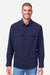 Core 365 CE510L Mens Ultra UVP Marina Long Sleeve Button Down Shirt w/ Double Pockets Classic Navy Blue Model Front