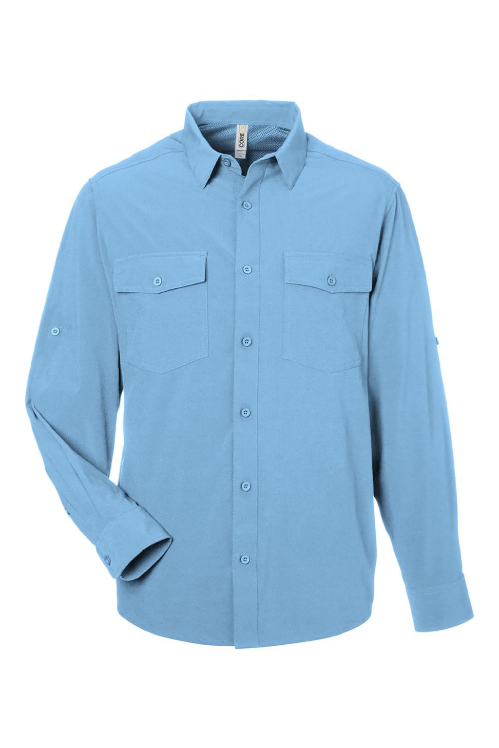 Core 365 CE510L Mens Ultra UVP Marina Long Sleeve Button Down Shirt w/ Double Pockets Columbia Blue Flat Front