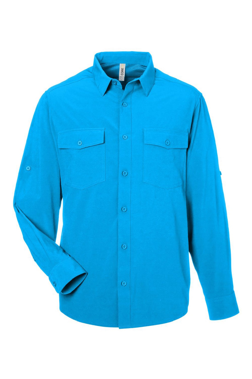 Core 365 CE510L Mens Ultra UVP Marina Long Sleeve Button Down Shirt w/ Double Pockets Electric Blue Flat Front