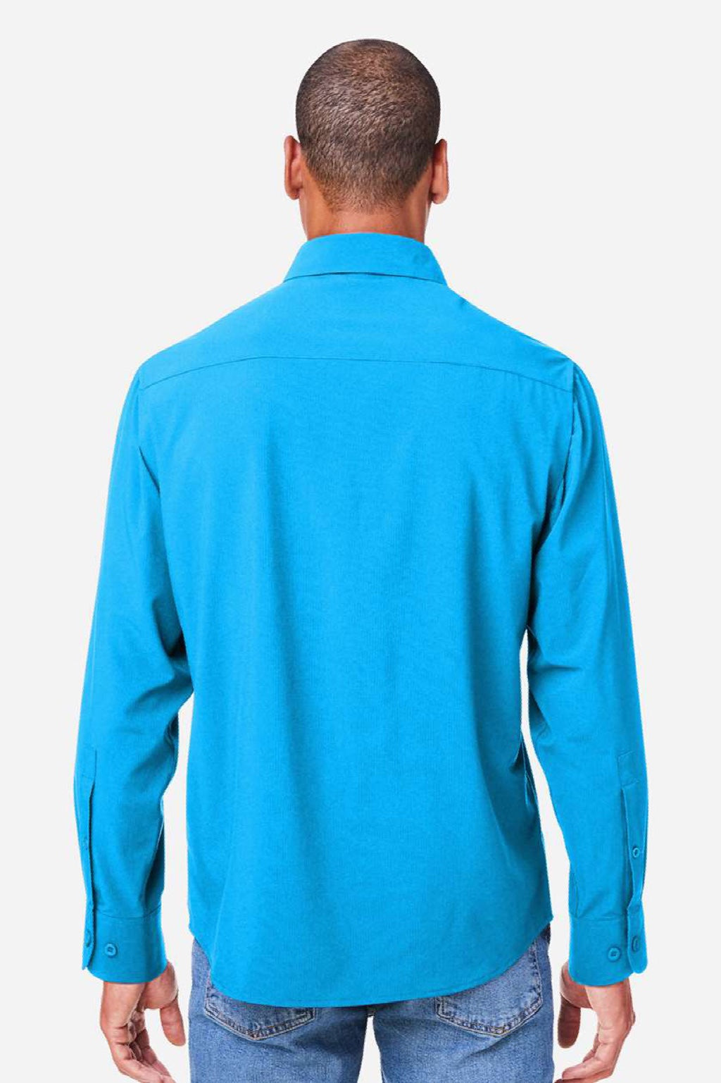 Core 365 CE510L Mens Ultra UVP Marina Long Sleeve Button Down Shirt w/ Double Pockets Electric Blue Model Back