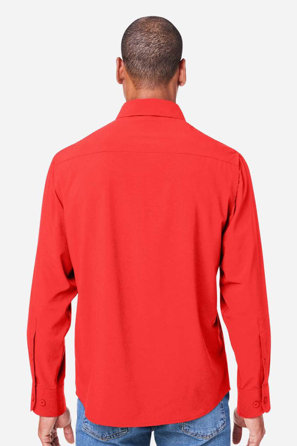 Core 365 CE510L Mens Ultra UVP Marina Long Sleeve Button Down Shirt w/ Double Pockets Marina Red Model Back