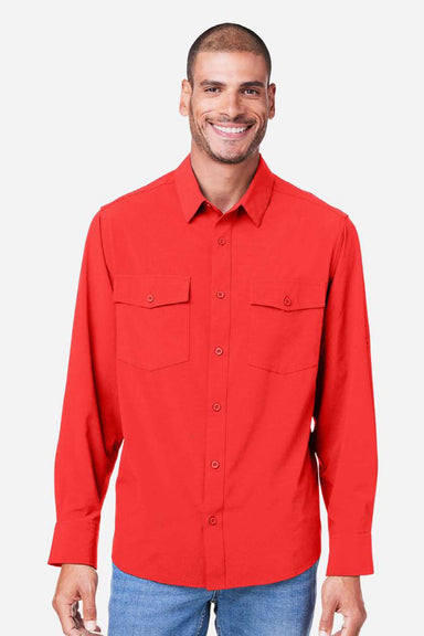 Core 365 CE510L Mens Ultra UVP Marina Long Sleeve Button Down Shirt w/ Double Pockets Marina Red Model Front