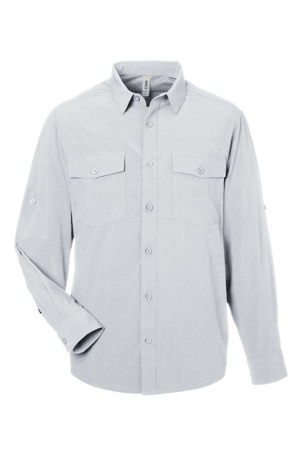 Core 365 CE510L Mens Ultra UVP Marina Long Sleeve Button Down Shirt w/ Double Pockets Platinum Grey Flat Front