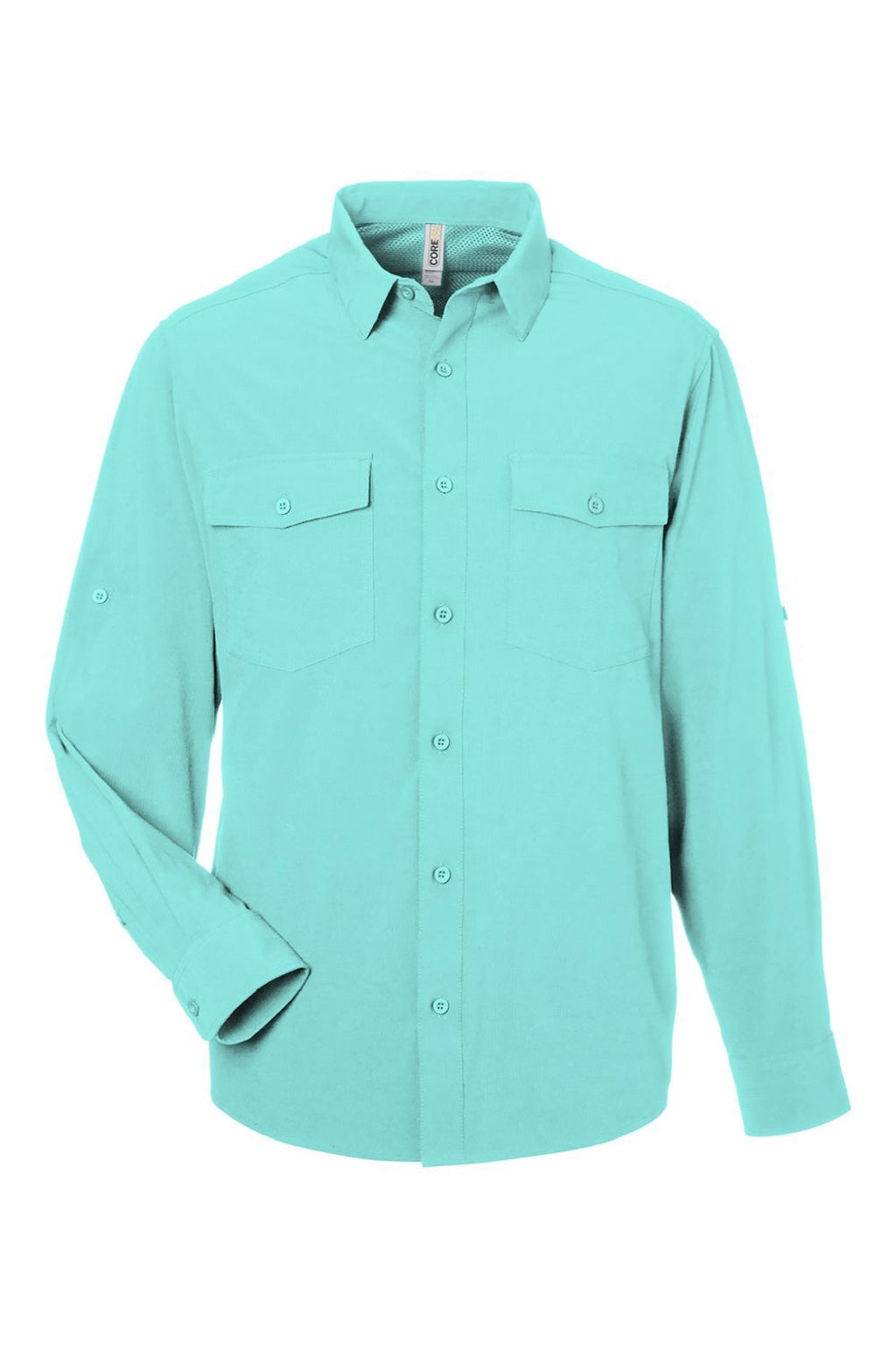 Core 365 CE510L Mens Ultra UVP Marina Long Sleeve Button Down Shirt w/ Double Pockets Sea Glass Blue Flat Front