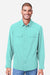 Core 365 CE510L Mens Ultra UVP Marina Long Sleeve Button Down Shirt w/ Double Pockets Sea Glass Blue Model Front