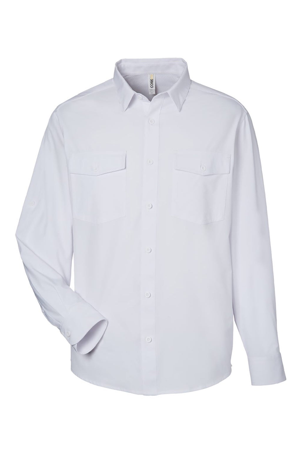 Core 365 CE510L Mens Ultra UVP Marina Long Sleeve Button Down Shirt w/ Double Pockets White Flat Front