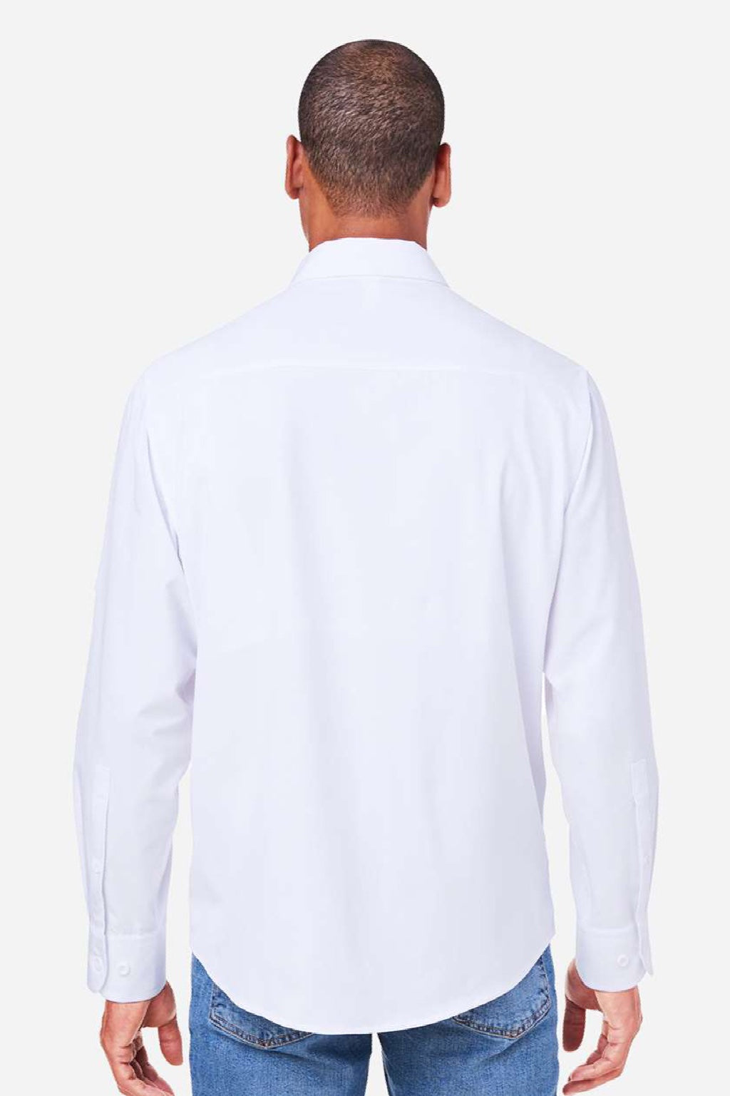 Core 365 CE510L Mens Ultra UVP Marina Long Sleeve Button Down Shirt w/ Double Pockets White Model Back