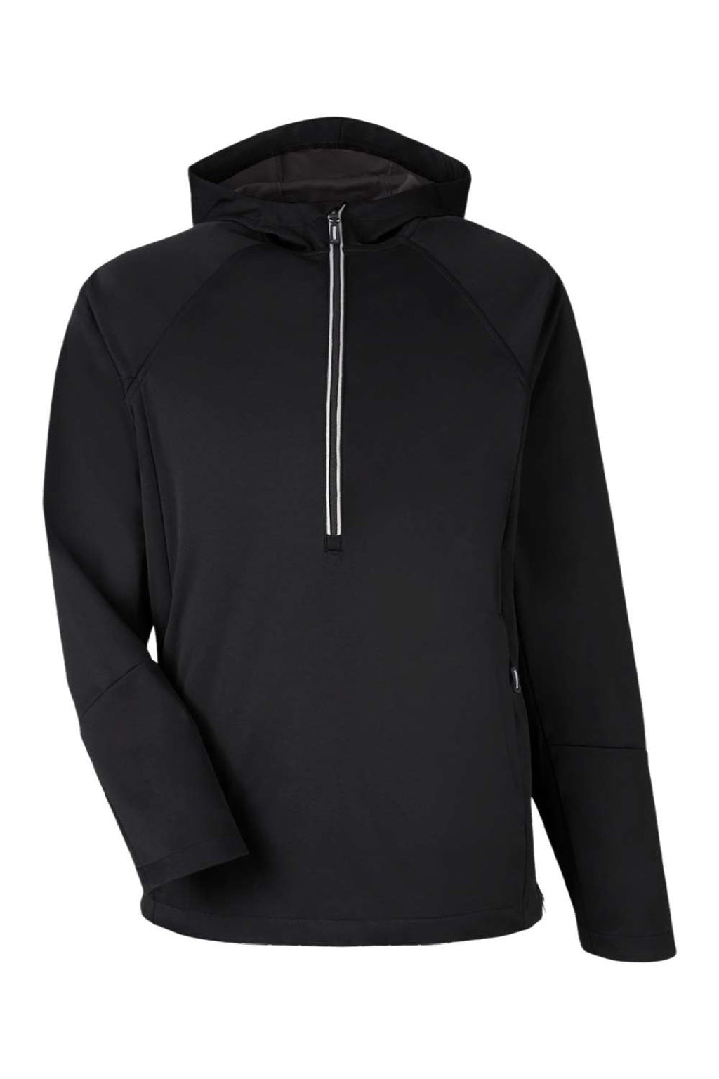 Core 365 CE711 Mens Techno Lite 1/4 Zip Hooded Anorak Jacket Black Flat Front