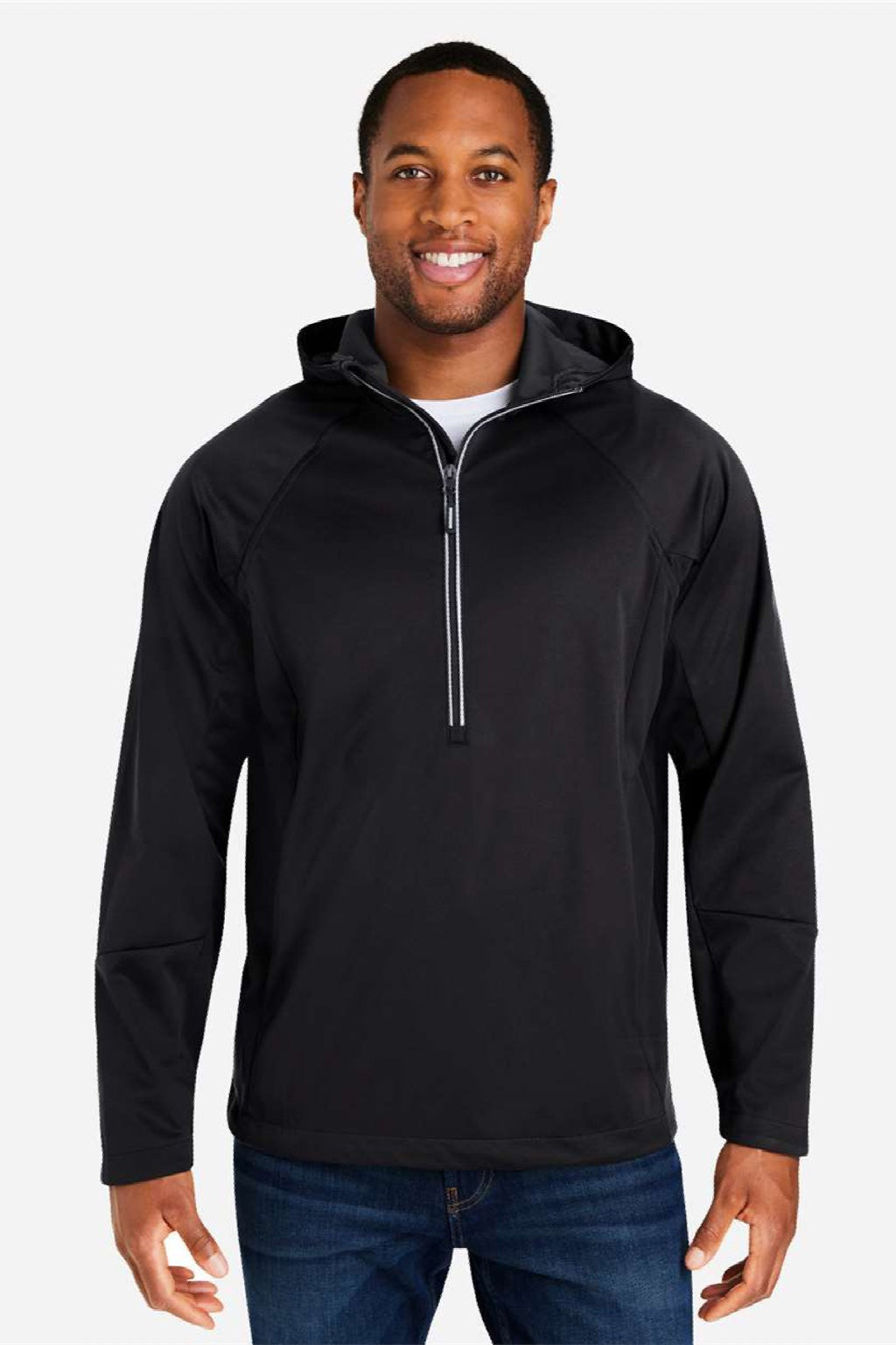 Core 365 CE711 Mens Techno Lite 1/4 Zip Hooded Anorak Jacket Black Model Front