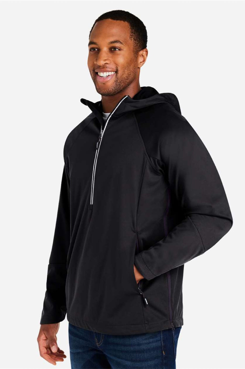 Core 365 CE711 Mens Techno Lite 1/4 Zip Hooded Anorak Jacket Black Model Side