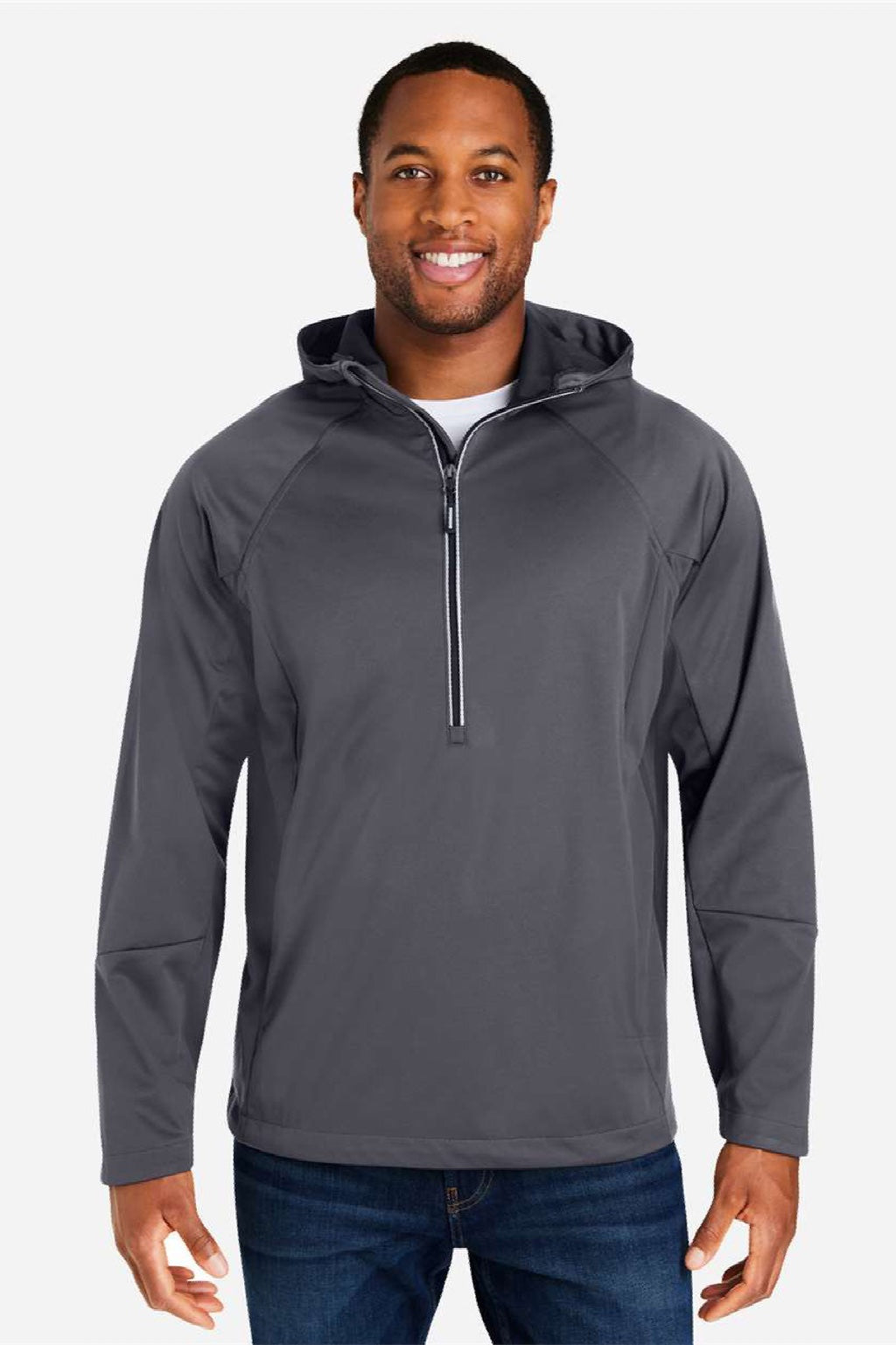 Core 365 CE711 Mens Techno Lite 1/4 Zip Hooded Anorak Jacket Carbon Grey Model Front