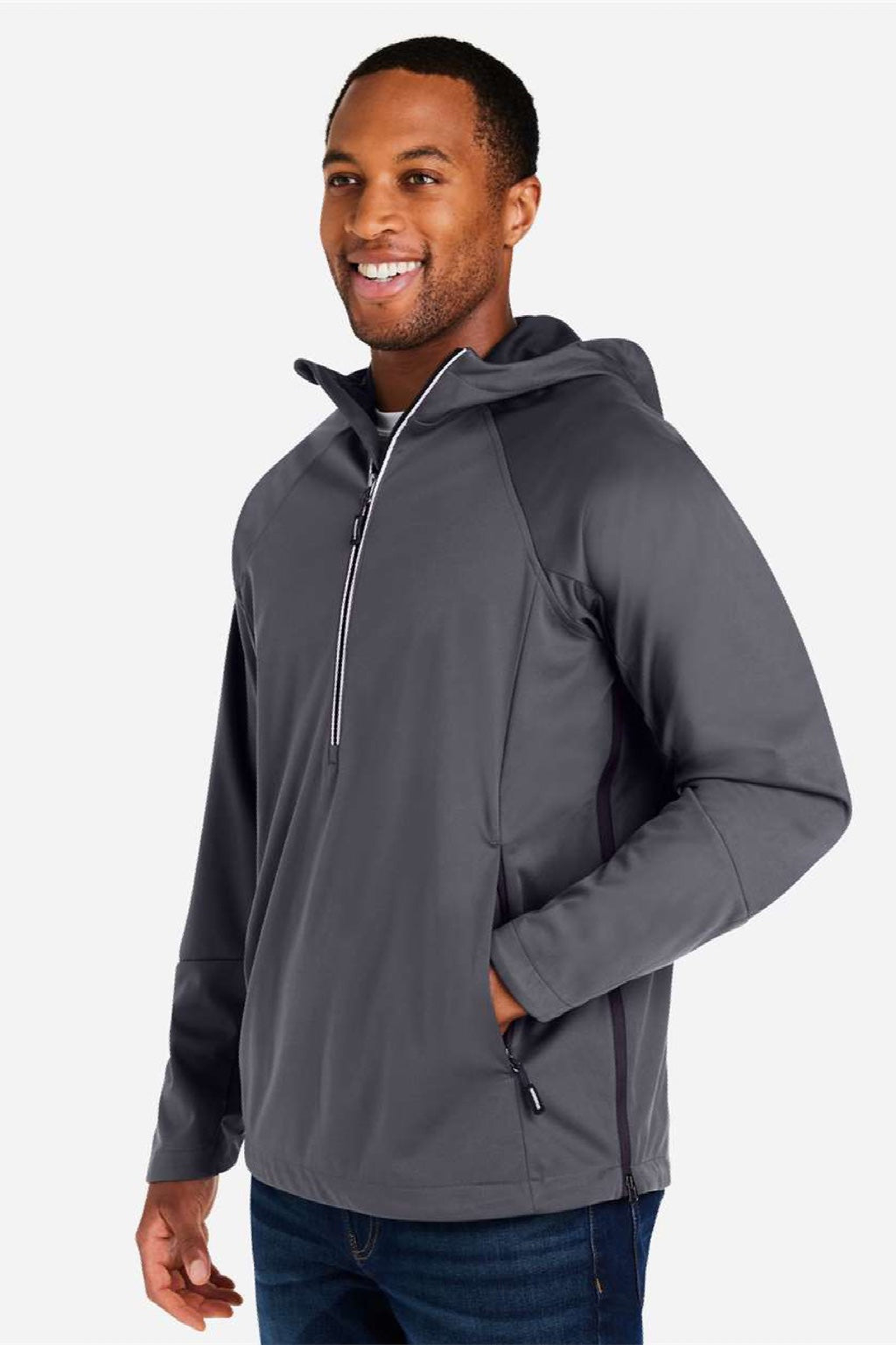 Core 365 CE711 Mens Techno Lite 1/4 Zip Hooded Anorak Jacket Carbon Grey Model Side