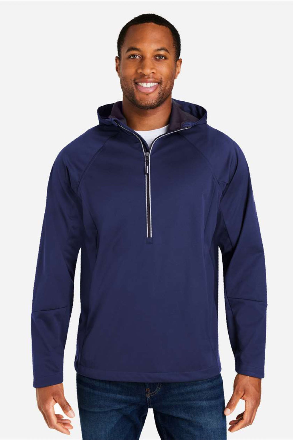 Core 365 CE711 Mens Techno Lite 1/4 Zip Hooded Anorak Jacket Classic Navy Blue Model Front