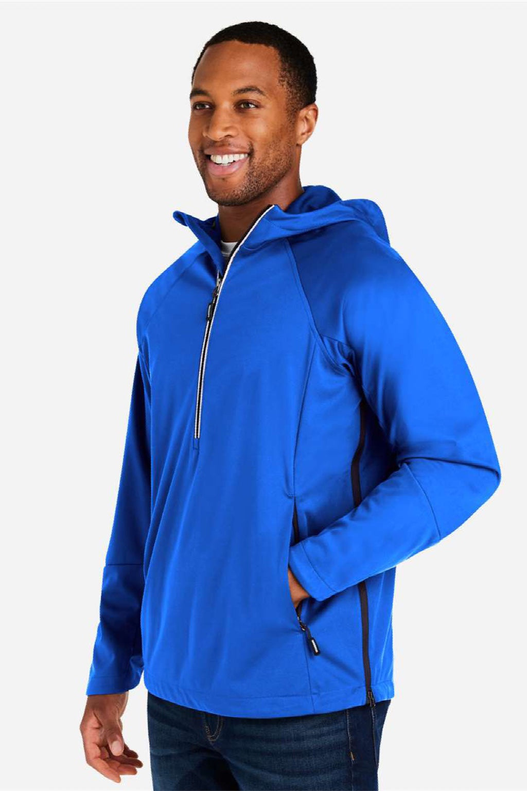 Core 365 CE711 Mens Techno Lite 1/4 Zip Hooded Anorak Jacket True Royal Blue Model Side