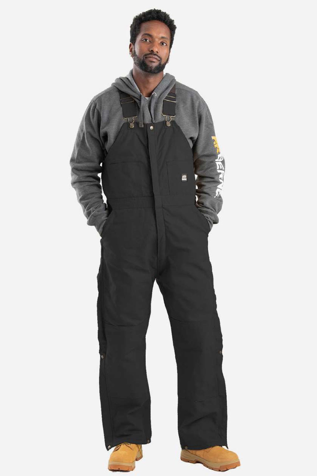 Berne B415 Mens Heritage Insulated Bib Overalls Black Model Front