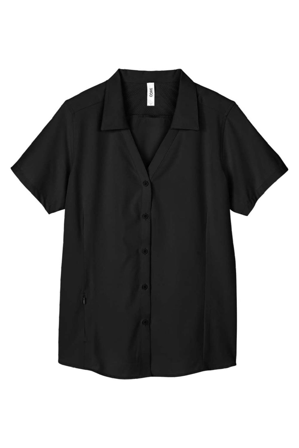 Core 365 CE510W Womens Ultra UVP Marina Short Sleeve Button Down Shirt Black Flat Front