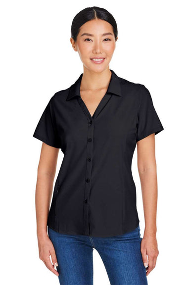 Core 365 CE510W Womens Ultra UVP Marina Short Sleeve Button Down Shirt Black Model Front