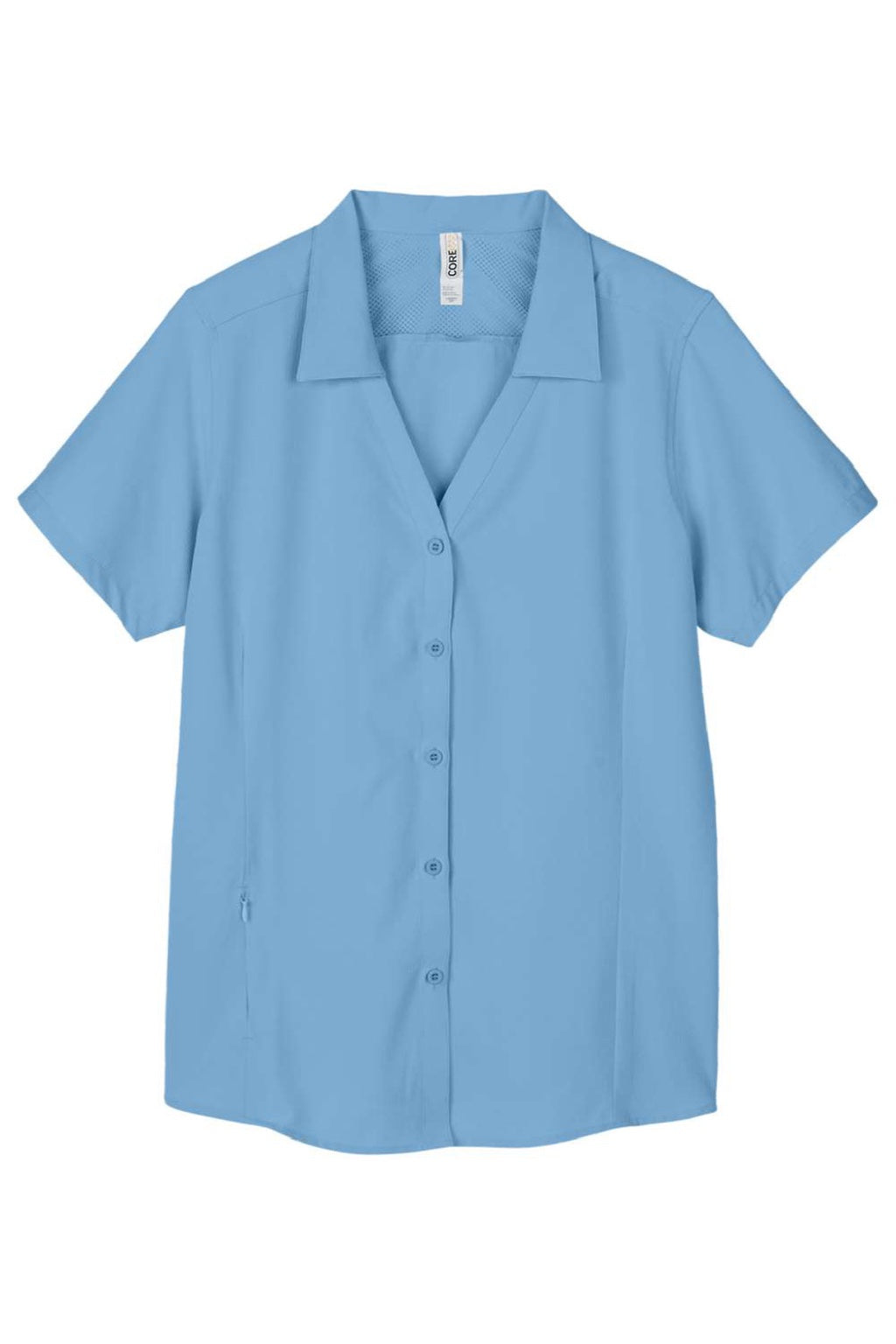 Core 365 CE510W Womens Ultra UVP Marina Short Sleeve Button Down Shirt Columbia Blue Flat Front