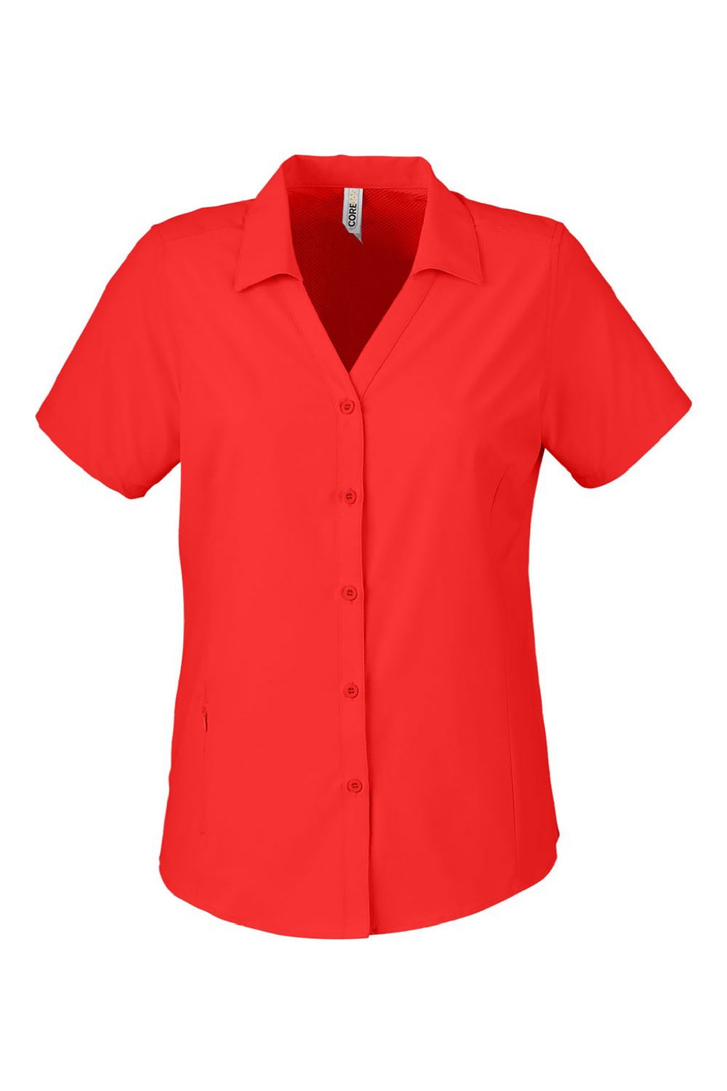 Core 365 CE510W Womens Ultra UVP Marina Short Sleeve Button Down Shirt Marina Red Flat Front