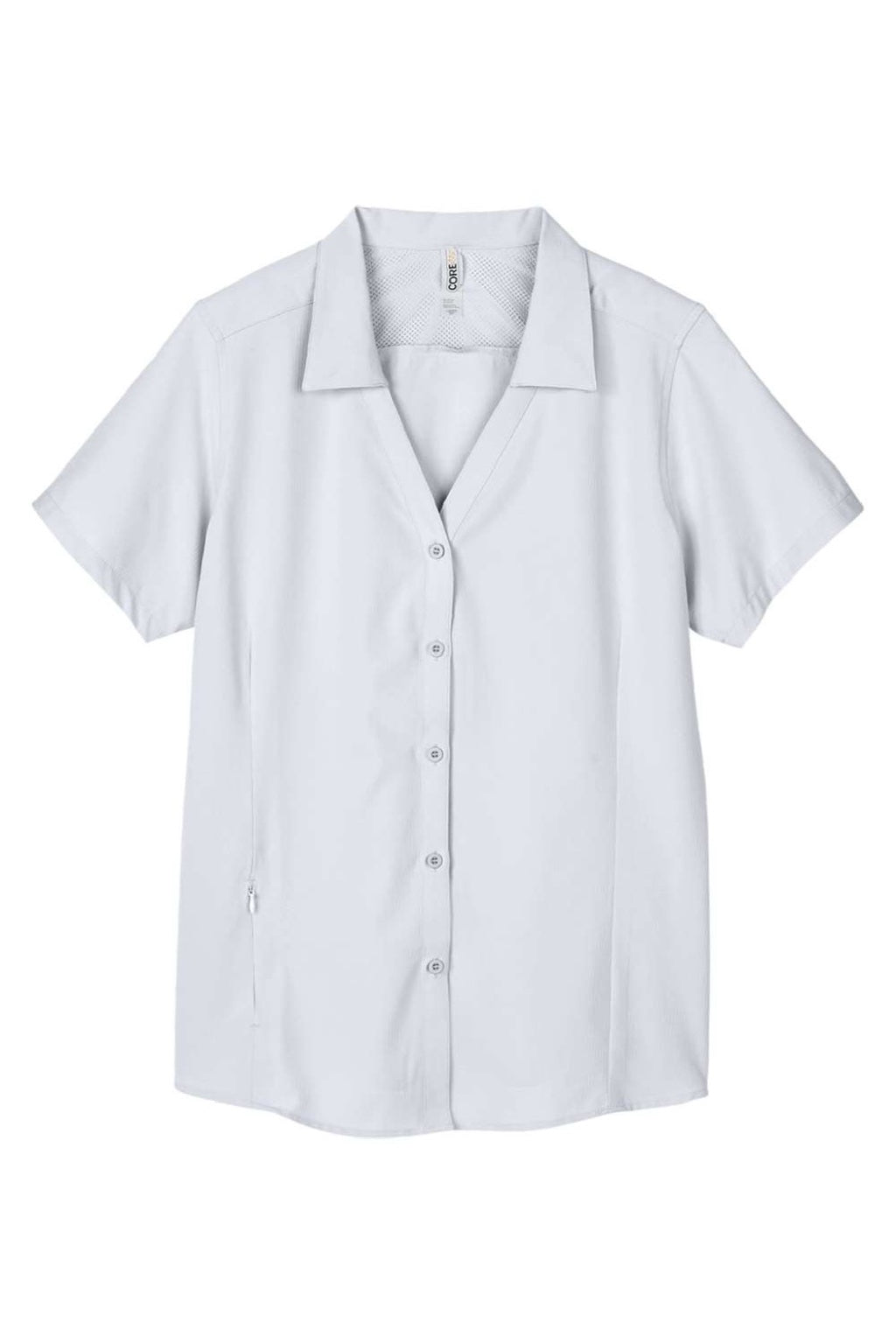 Core 365 CE510W Womens Ultra UVP Marina Short Sleeve Button Down Shirt Platinum Grey Flat Front