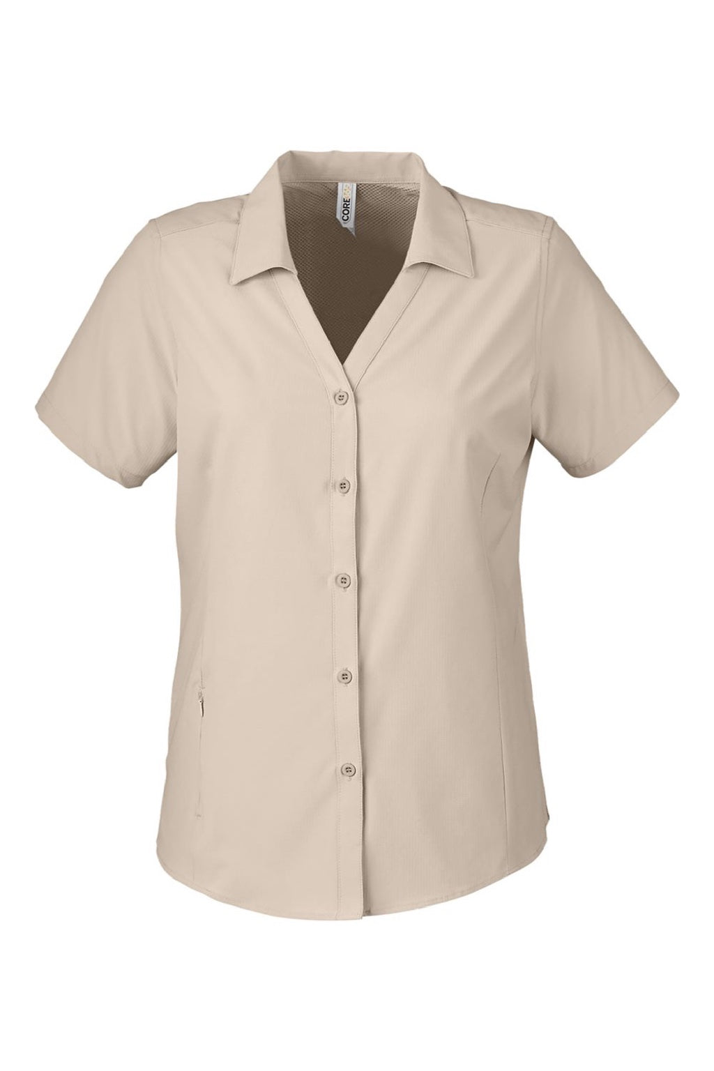 Core 365 CE510W Womens Ultra UVP Marina Short Sleeve Button Down Shirt Stone Brown Flat Front