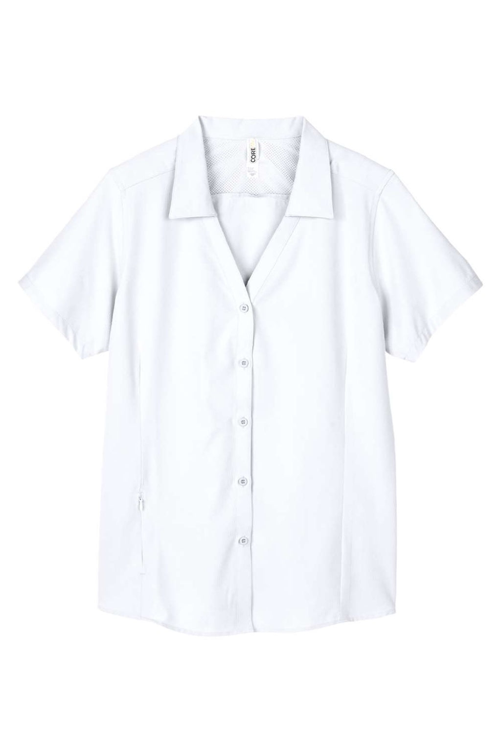 Core 365 CE510W Womens Ultra UVP Marina Short Sleeve Button Down Shirt White Flat Front