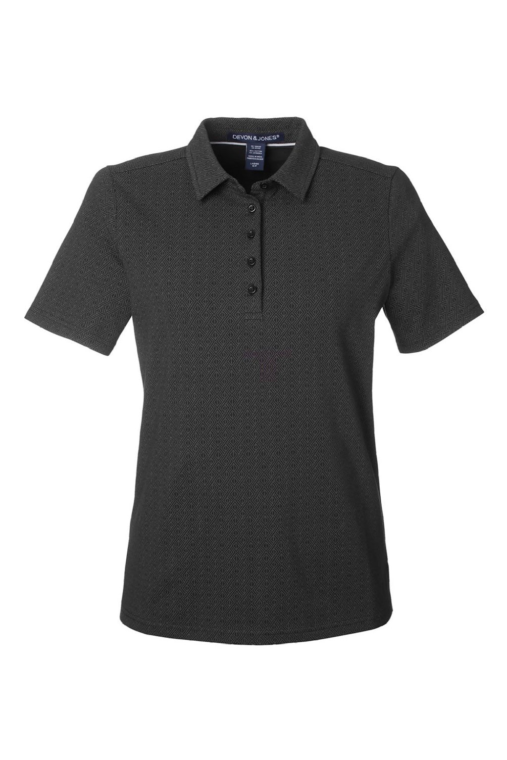 Devon & Jones DG101W Womens Crownlux Performance Geo Short Sleeve Polo Shirt Black/Graphite Grey Flat Front