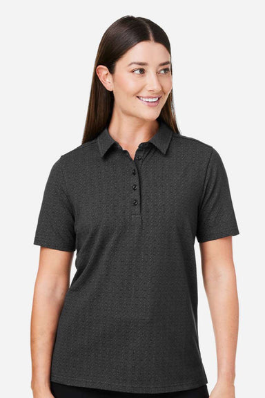 Devon & Jones DG101W Womens Crownlux Performance Geo Short Sleeve Polo Shirt Black/Graphite Grey Model Front