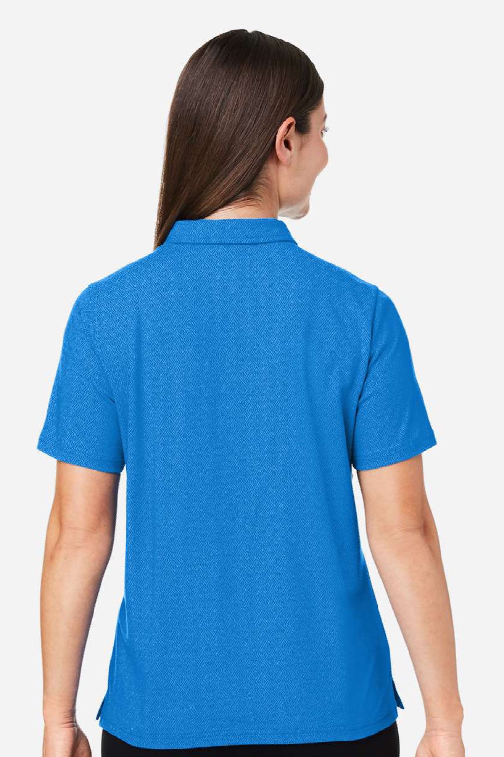 Devon & Jones DG101W Womens Crownlux Performance Geo Short Sleeve Polo Shirt French Blue Model Back