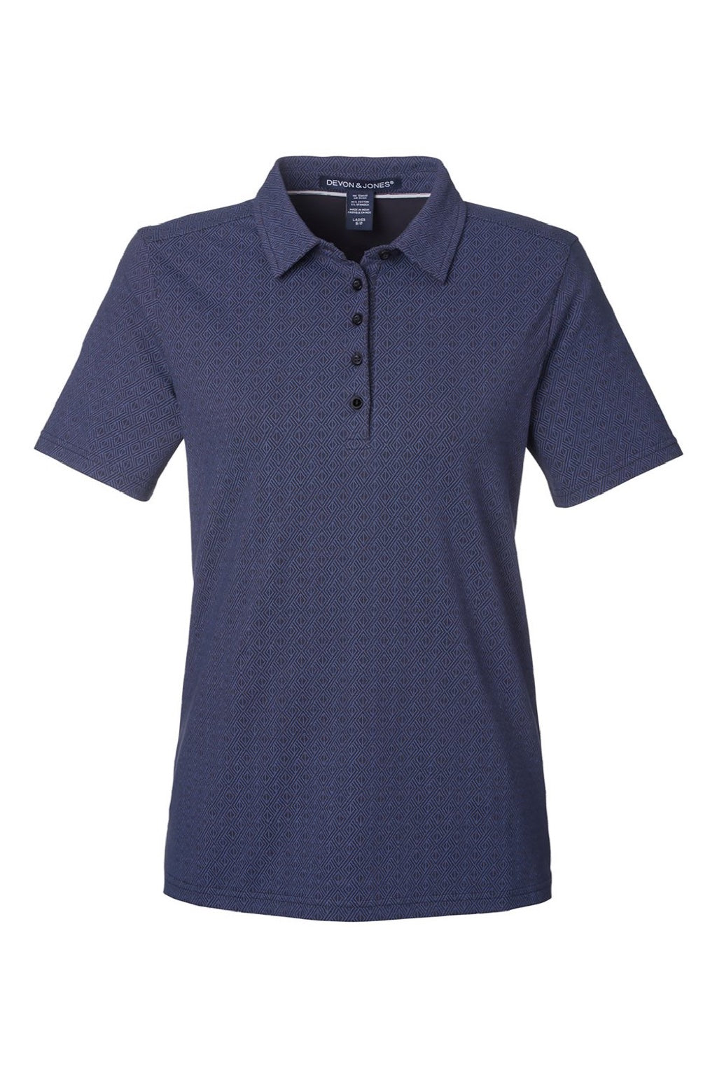 Devon & Jones DG101W Womens Crownlux Performance Geo Short Sleeve Polo Shirt Navy Blue/French Blue Flat Front