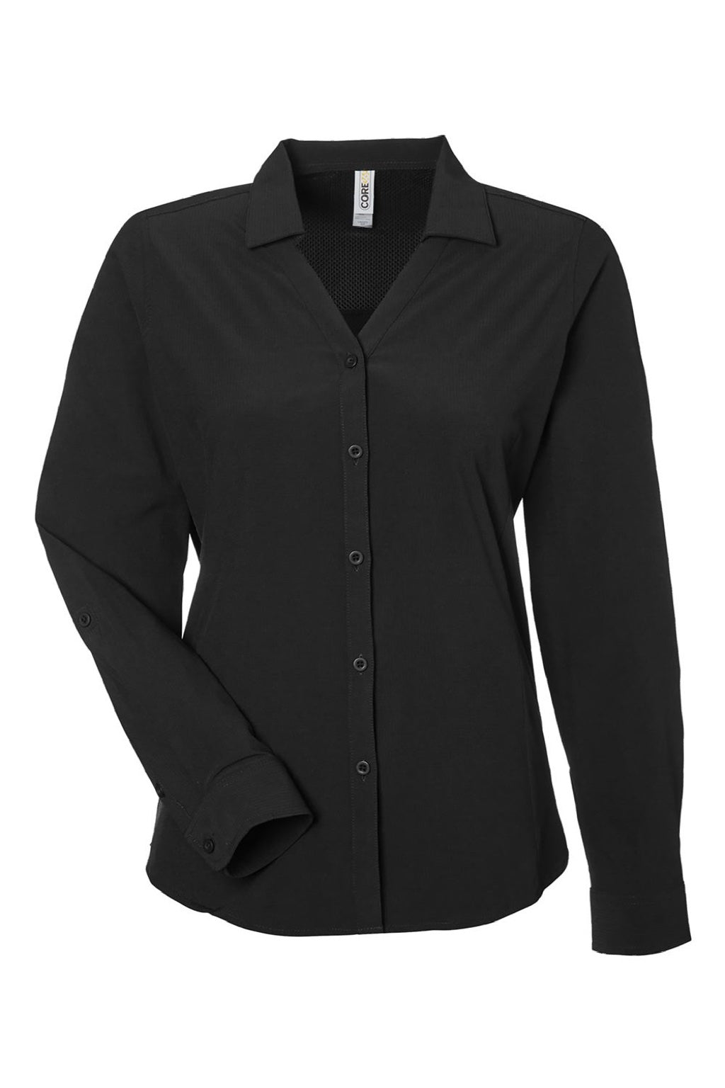 Core 365 CE510LW Womens Ultra UVP Marina Long Sleeve Button Down Shirt Black Flat Front