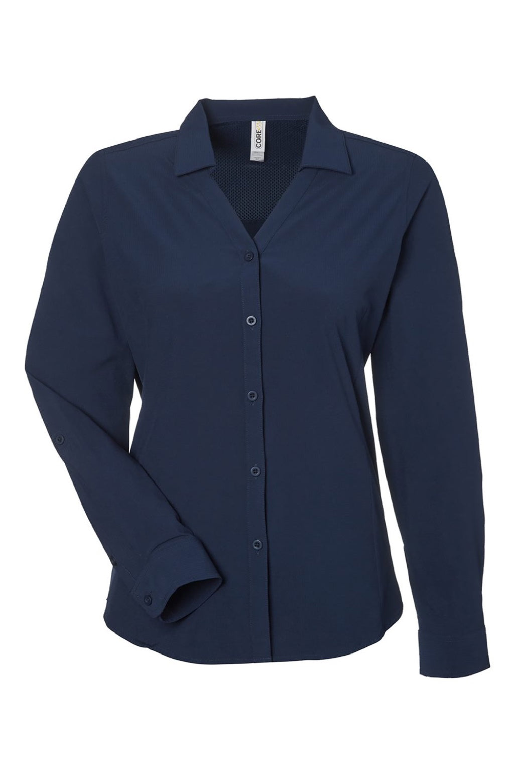 Core 365 CE510LW Womens Ultra UVP Marina Long Sleeve Button Down Shirt Classic Navy Blue Flat Front