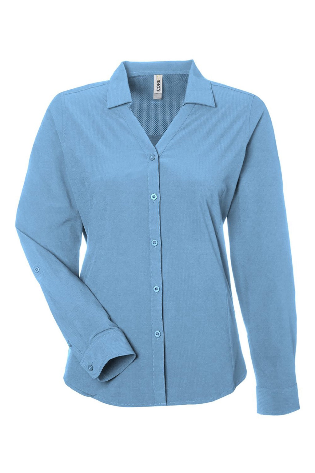 Core 365 CE510LW Womens Ultra UVP Marina Long Sleeve Button Down Shirt Columbia Blue Flat Front