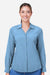 Core 365 CE510LW Womens Ultra UVP Marina Long Sleeve Button Down Shirt Columbia Blue Model Front