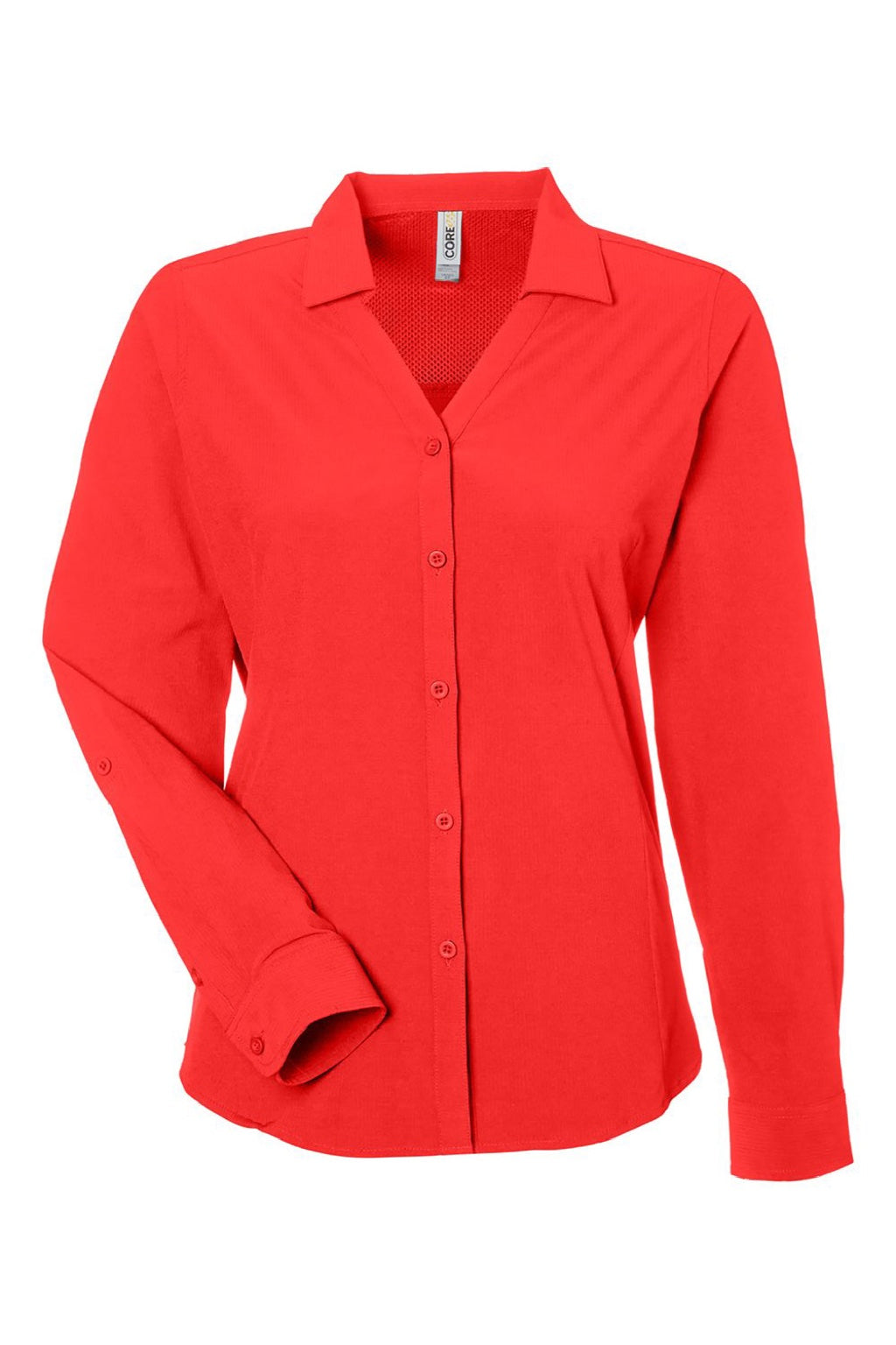 Core 365 CE510LW Womens Ultra UVP Marina Long Sleeve Button Down Shirt Marina Red Flat Front