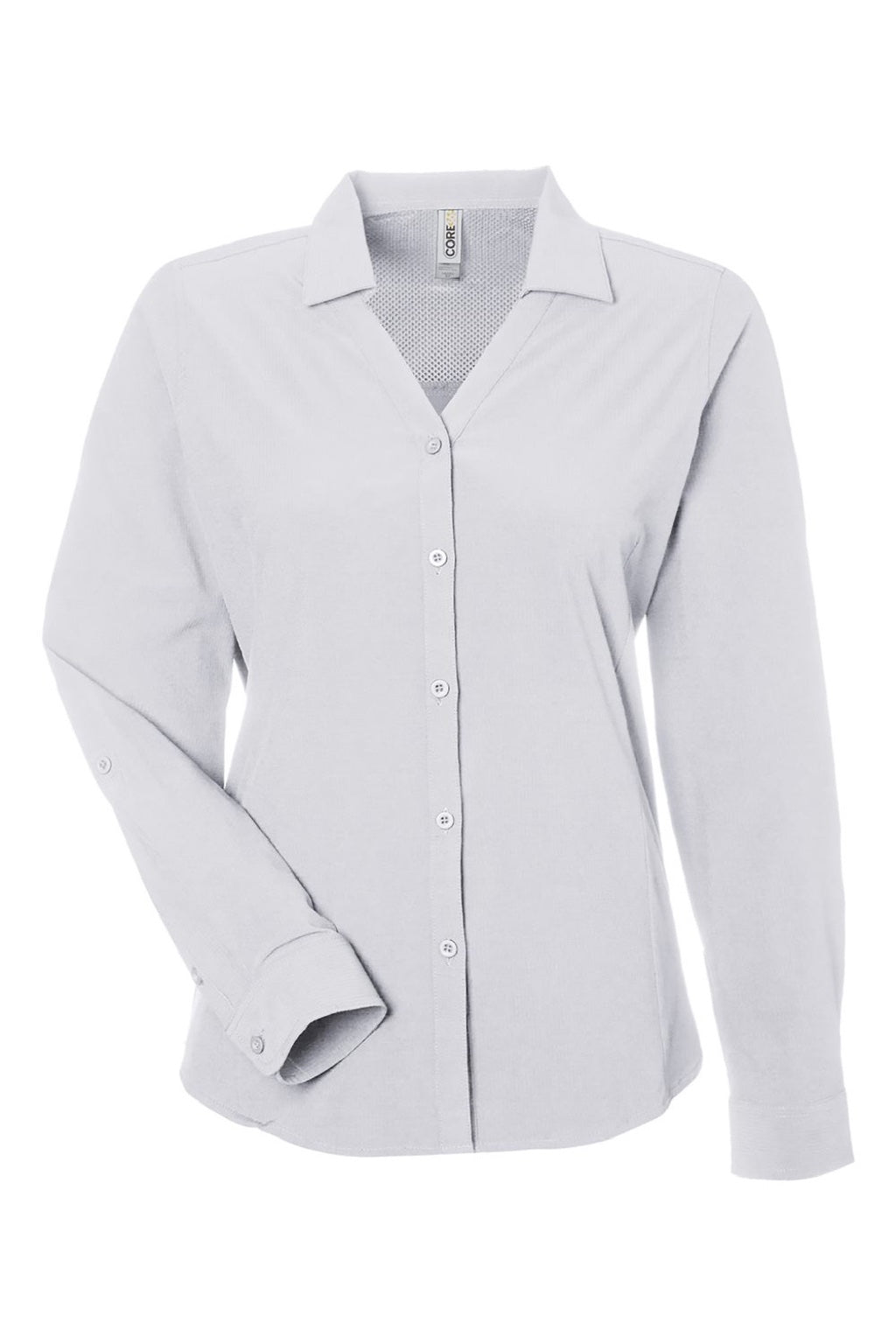 Core 365 CE510LW Womens Ultra UVP Marina Long Sleeve Button Down Shirt Platinum Grey Flat Front