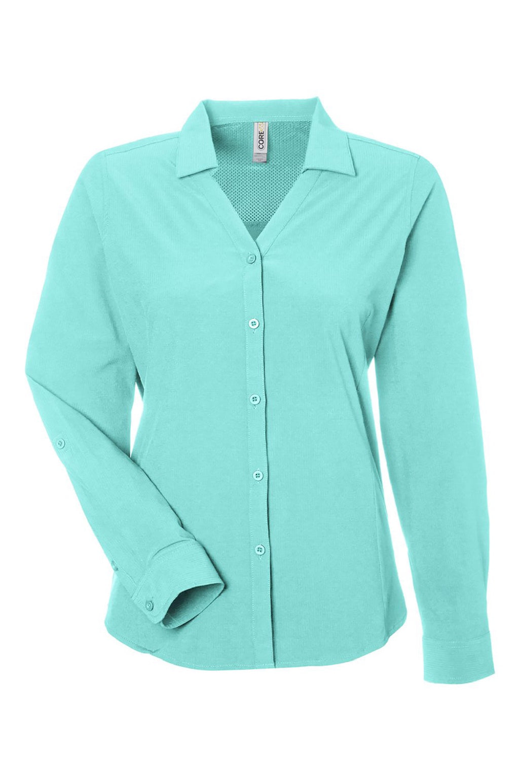 Core 365 CE510LW Womens Ultra UVP Marina Long Sleeve Button Down Shirt Sea Glass Blue Flat Front
