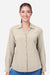 Core 365 CE510LW Womens Ultra UVP Marina Long Sleeve Button Down Shirt Stone Brown Model Front