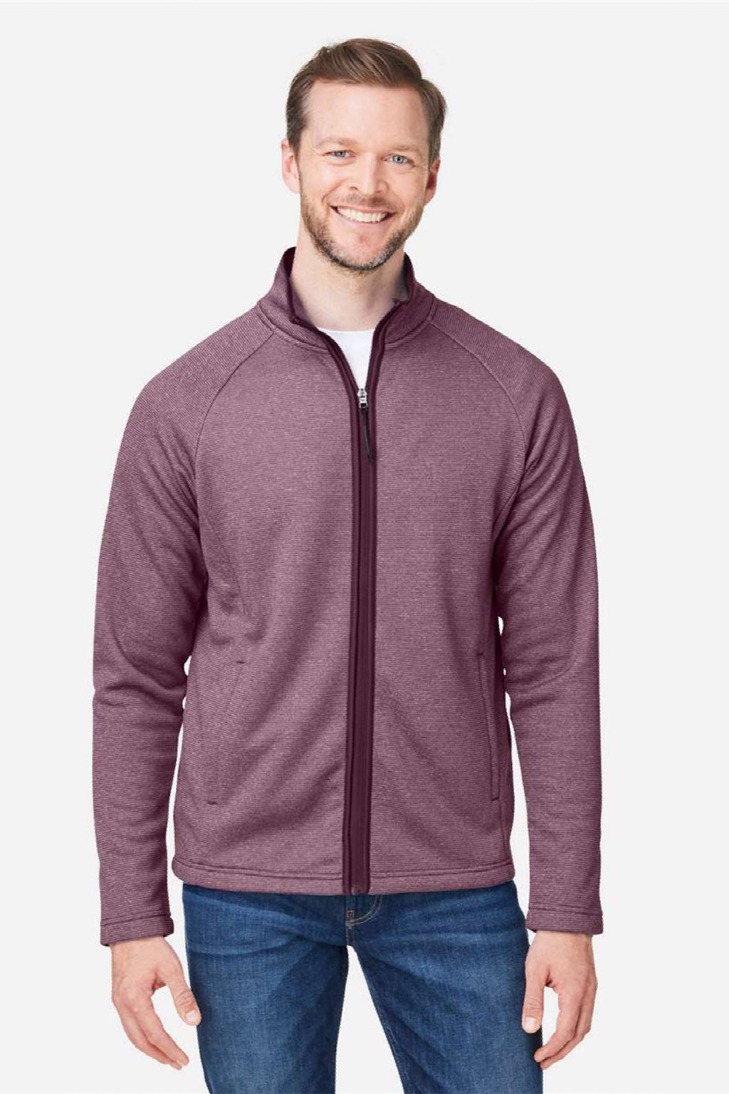 Core 365 CE72 Mens Venture Heathered Stripe Full Zip Jacket Burgundy/White Model Front