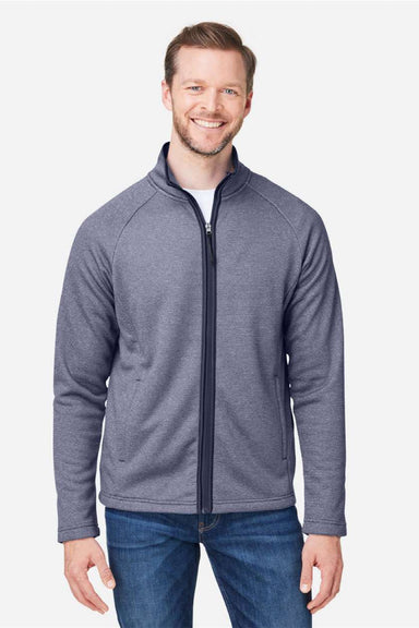 Core 365 CE72 Mens Venture Heathered Stripe Full Zip Jacket Classic Navy Blue/White Model Front