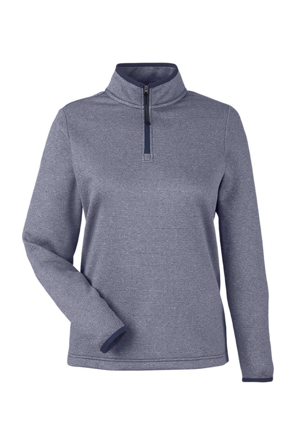 Core 365 CE73W Womens Venture Heathered Stripe 1/4 Zip Sweatshirt Classic Navy Blue/White Flat Front
