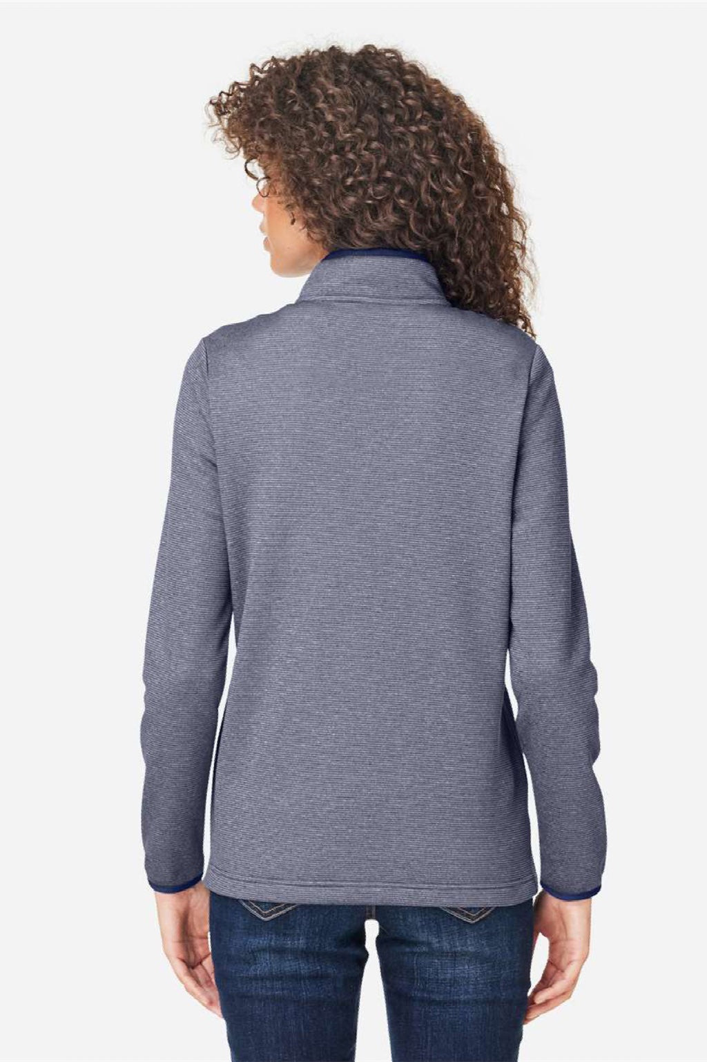 Core 365 CE73W Womens Venture Heathered Stripe 1/4 Zip Sweatshirt Classic Navy Blue/White Model Back