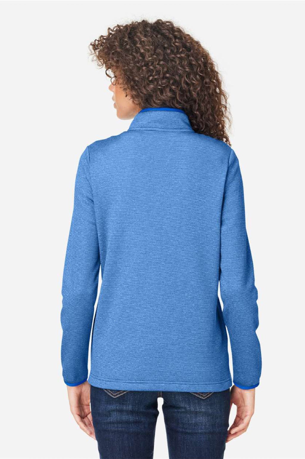 Core 365 CE73W Womens Venture Heathered Stripe 1/4 Zip Sweatshirt True Royal Blue/White Model Back